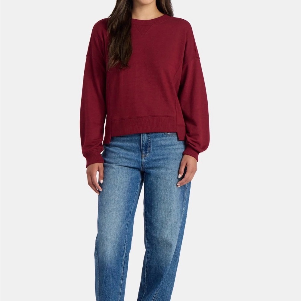 Time and Tru Women's Deep Red Crew Neck Sweater - Picture 2 of 9